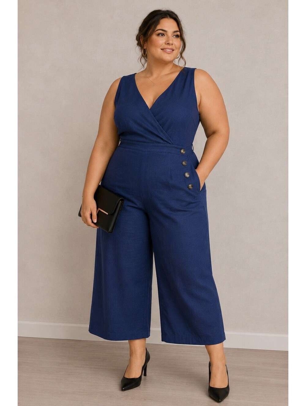 BODEN women’s Fourbutton Sleeveless Wide Leg Jumpsuits Size 14 R Blue slimming